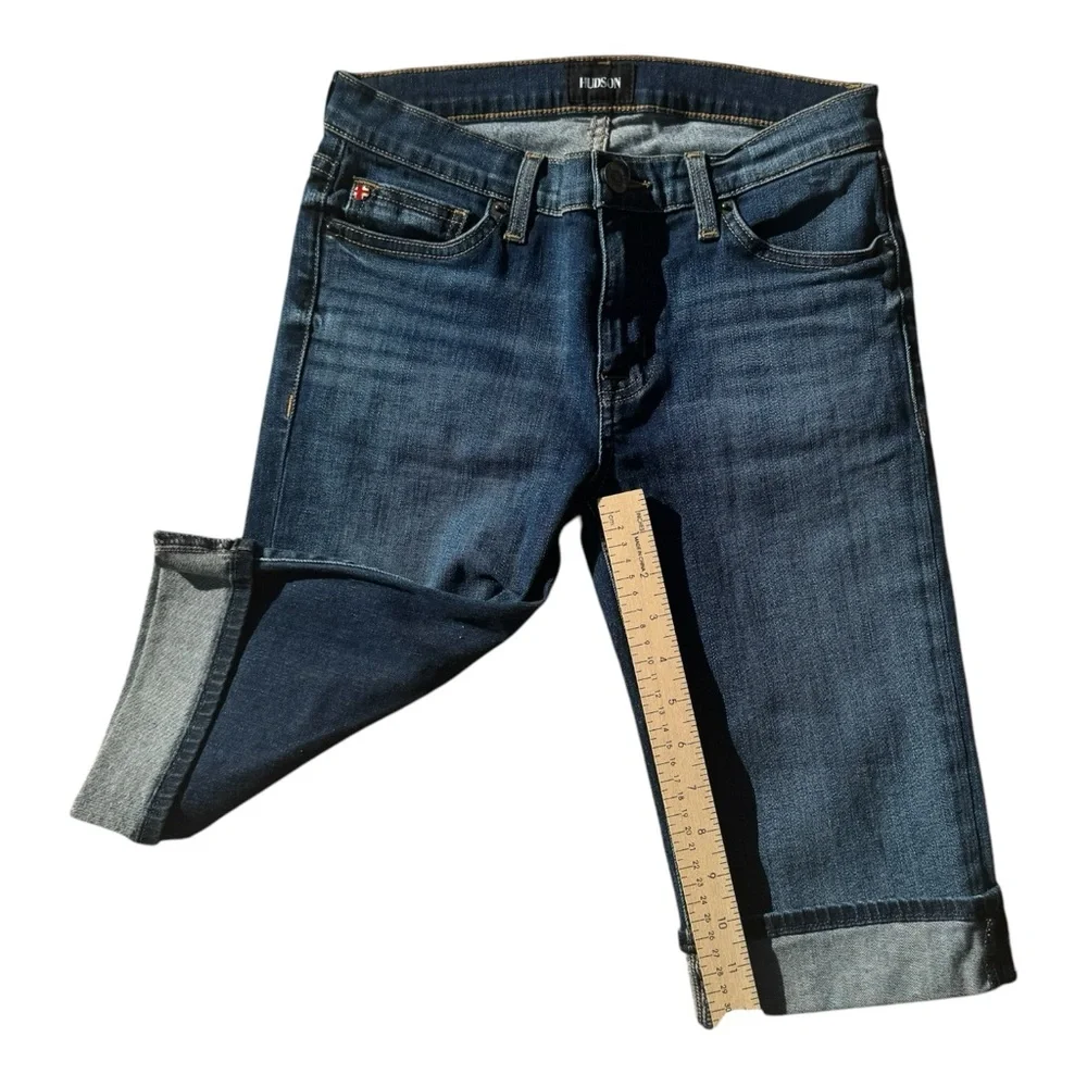 🩳 Hudson Amelia Rolled Cuffed Knee Mid-Rise Indigo Denim Bermuda Shorts Sz 26 - Picture 5 of 15